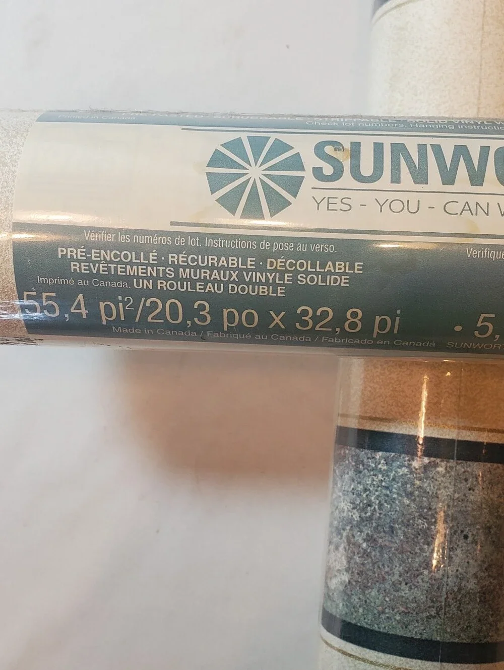 Sunworthy Vtg Striped Vinyl Wallpaper Double Roll 55.4 Sq Ft Ea, Lot Of 2 Rolls
